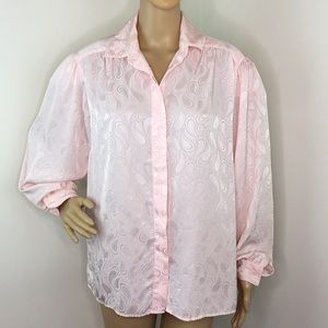 Vintage Pink Button Down Sleeve Blouse